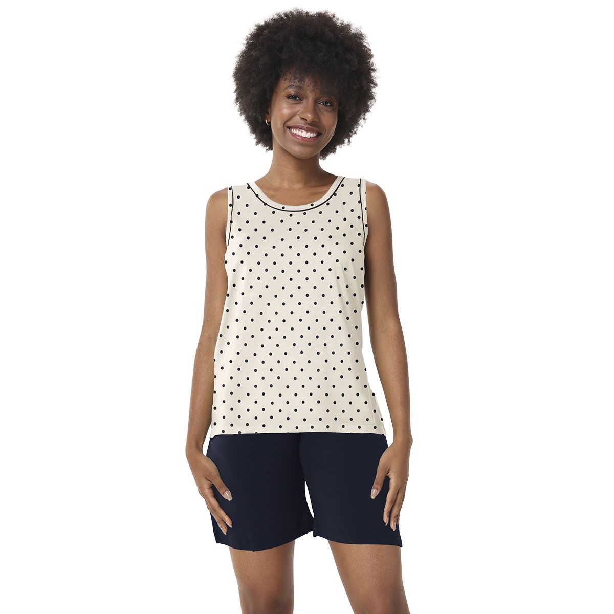 Imagem de Pijama Feminino Regata Poá com Bermuda em Malha de Algodão